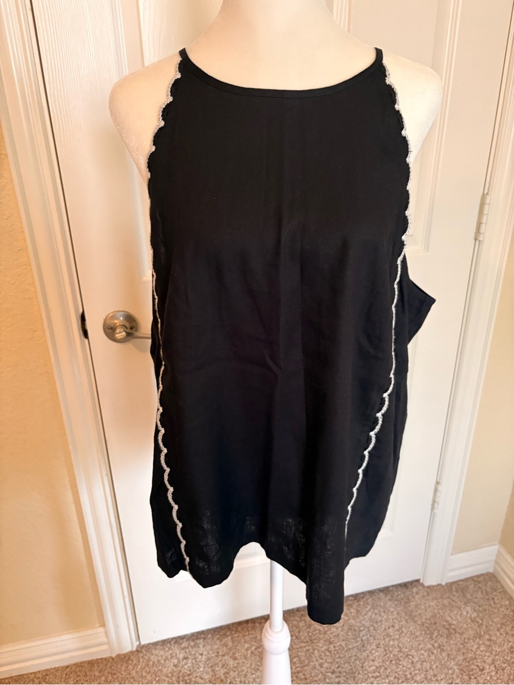 NEW! Ann Taylor Black Knit Top with White Contrast Trim